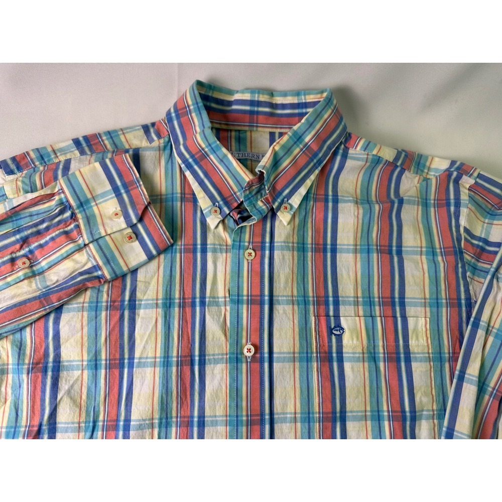Southern Tide Plaid Button Down Pastel Shirt Mens Large Long Sleeve Coastal Prep